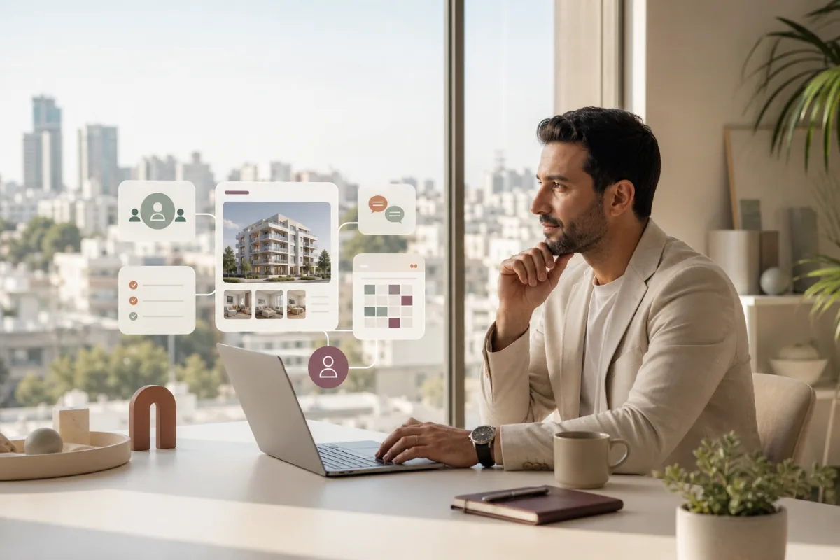 מתווך ישראלי עובד מול מערכת CRM המחברת לקוחות, נכסים ומשימות